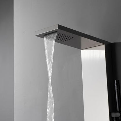 Shower Panel Tower System with Rainfall Shower Head | 5 Body Jets and Handheld Shower Head Modern Massage Shower System Brushed Nickel by Homevacious - color: Brushed Nickel and Black, style: Standard Shower Panel