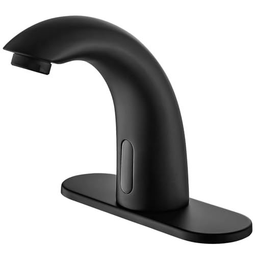 Touchless Bathroom Sink Faucet - Automatic Motion Sensor - Battery Operated for Commercial Lavatory Bathroom, Matte Black - color: Matte Black