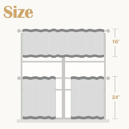 jinchan Kitchen Curtains and Valances Set 3 Pieces Linen Tiers and Valance 24 Inch Cafe Curtains with Valance Rod Pocket Farmhouse Small Drapes Set Rustic Country for Laundry Room Bathroom Blue | Light filtering, rod pocket, cafe curtains, farmhouse, mach