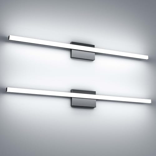 42Inch LED Bathroom Vanity Light Bar 5700K Dimmable Led Bathroom Light Over Mirror Modern Bath Wall Light Cool White ETL Certified 40W 2Pack - color: 2 Pack - Black 5700k Daylight, size: 42 Inch