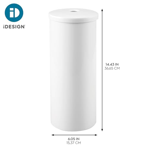 iDesign Freestanding Toilet Paper Canister with Lid, White | For 3 Extra Rolls, Made in USA - color: White, size: Pack of 1, style: Lid With Hole