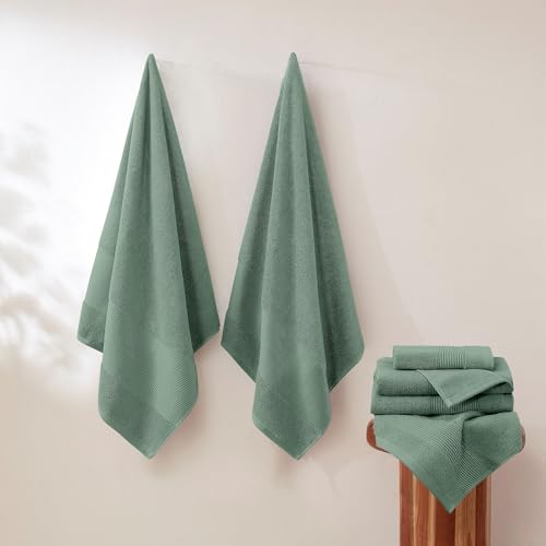 Modern Threads Air Cloud 6-Piece Towel Set - 100% Zero-Twist Cotton, 500 GSM, Quick Dry & Plush, Eucalyptus - color: Eucalyptus, size: 6 Pcs Towel Set