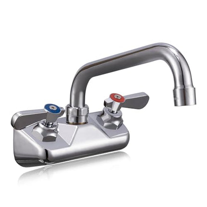 Commercial Sink Faucet - Leak Free Brass 4 Inch Wall Mount 2 Hole, 8" Swivel Spout 3 Compartment Sink Faucet for Restaurant/Industrial/Kitchen/Laundry/Bar - size: 4" Center 8" Swivel Spout