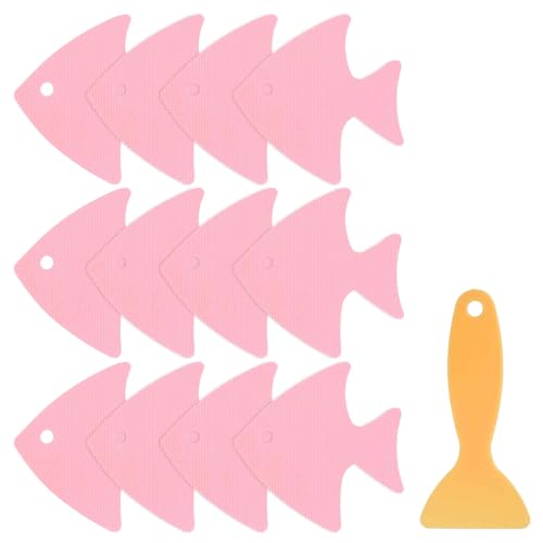 HARFINGTON 12pcs Non-Slip Bathtub Stickers Set 4.02" Fish Shower Floor Sticker PEVA Anti-Slip Adhesive Appliques with Scraper for Bathroom Kitchen Treads Stairs Swimming Pool, Pink - color: Pink