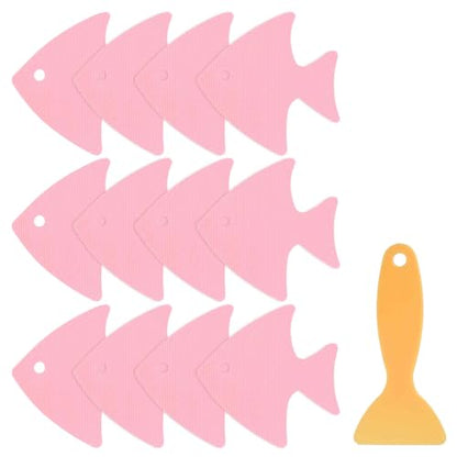 HARFINGTON 12pcs Non-Slip Bathtub Stickers Set 4.02" Fish Shower Floor Sticker PEVA Anti-Slip Adhesive Appliques with Scraper for Bathroom Kitchen Treads Stairs Swimming Pool, Pink - color: Pink