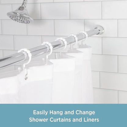 Kenney - Shower Curtain Rings, Rust-Proof Plastic Double Hooks with Beaded Glide Design, Smooth Sliding for Standard Shower Rods, Easy Install, White, 12 Pack - size: Standard