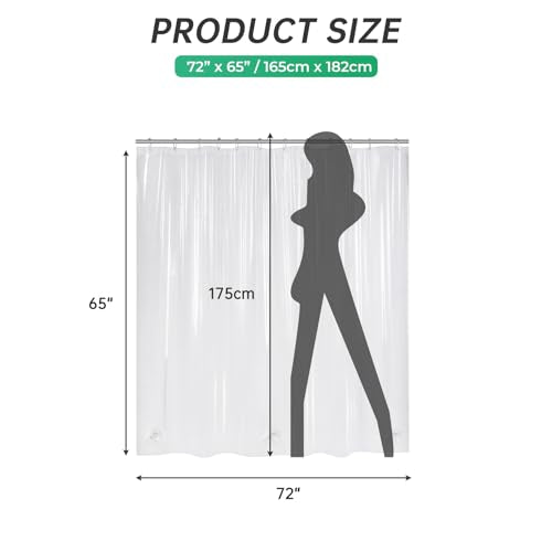AmazerBath Short Shower Curtain Plastic, 72 x 65 Inches PEVA Clear Shower Curtain, Waterproof Heavy Duty Thick Bathroom Curtain with 3 Big Clear Weighted Stones and 12 Rustproof Grommet Holes - color: Clear, size: 72"W x 65"L (Pack of 1)