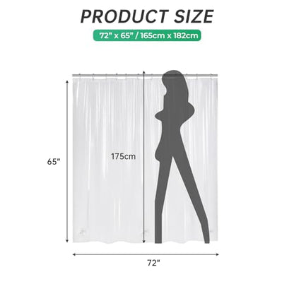 AmazerBath Short Shower Curtain Plastic, 72 x 65 Inches PEVA Clear Shower Curtain, Waterproof Heavy Duty Thick Bathroom Curtain with 3 Big Clear Weighted Stones and 12 Rustproof Grommet Holes - color: Clear, size: 72"W x 65"L (Pack of 1)
