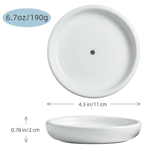 Round Self Draining Soap Dish, Small Ceramic Tray, Cute Jewelry Dish, Keep Soap Dry & Bathroom Décor (White) - color: White