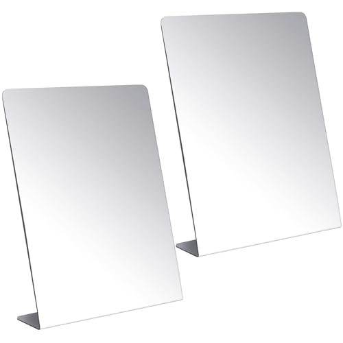 2 Pcs Counter Top Mirror Freestanding Table Desk Mirror Self Portrait Single Sided Acrylic Glass for Tabletop Desk Counter Bedroom Office Bathroom Home Dorm (12 x 18 Inch) - size: 12 x 18 Inch