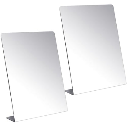 2 Pcs Counter Top Mirror Freestanding Table Desk Mirror Self Portrait Single Sided Acrylic Glass for Tabletop Desk Counter Bedroom Office Bathroom Home Dorm (12 x 18 Inch) - size: 12 x 18 Inch