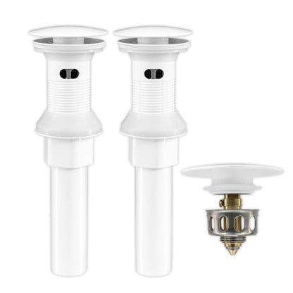 Bathroom Sink Drain,2 Pack White Drain Stopper Bathroom Sink with Overflow,Pop Up Drain Assembly with Detachable Strainer Basket,Built-in Anti-Clogging, Stainless Steel Nut - color: 2 Pack-white-big Cap, style: With Overflow