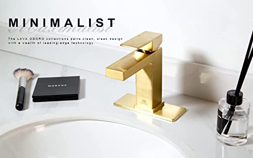 Brushed Gold Bathroom Faucet Single Hole,Modern Bathroom Sink Faucet Single Handle Vanity Faucet with Pop up Drain Assembly, Deck Plate Included, 1.2 GPM, BF307-SG - color: Brushed Gold