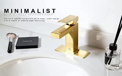 Brushed Gold Bathroom Faucet Single Hole,Modern Bathroom Sink Faucet Single Handle Vanity Faucet with Pop up Drain Assembly, Deck Plate Included, 1.2 GPM, BF307-SG - color: Brushed Gold