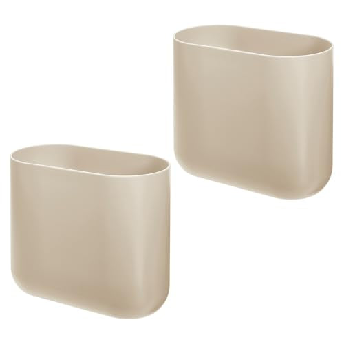 iDesign Small Slim Plastic Bathroom Trash Can, 2-Pack, Brown | Garbage Can for Bedroom, Office, Desk, Dorm - color: Taupe, style: Pack of 2