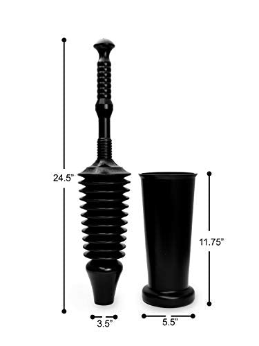 Master Plunger MP1600-TB 1.6 Gallon Low Flush Toilet Plunger with Funnel Nose Design. Tall Bucket included, Black
