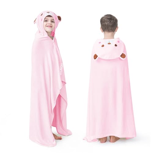 ZIONOR Hooded Bath Towel for Kids - 50''L x 35''W Extra-Large Hooded Towels for Big Kids 6-10, Kids Beach Towels Made from Bamboo Rayon, Suitable for Bath, Pool, Beach(Pink Bear) - color: 3-pink Bear