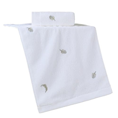 YiLUOMO Elegant White Hand Towels Silver Feathers Embroidered Set of 2 Super Thick Luxury 100% Cotton Ultra Soft Highly Absorbent Bathroom Hand Towel, 13 X 29 Inch - color: Silver