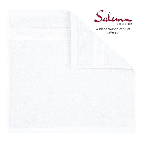 American Soft Linen Salem Washcloth Sets, 4 Piece Luxury 600 GSM 100% Cotton Washcloths for Bathroom, 13x13 inches Washrags Premium Quality Hand Face Towels, White - color: Snow White, size: 13x13"