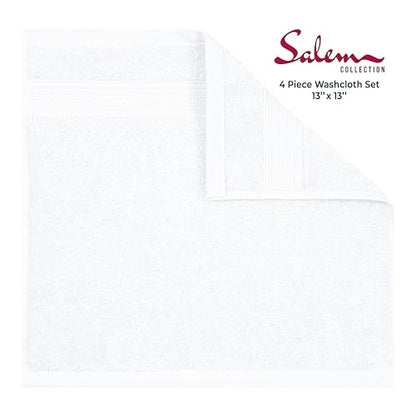 American Soft Linen Salem Washcloth Sets, 4 Piece Luxury 600 GSM 100% Cotton Washcloths for Bathroom, 13x13 inches Washrags Premium Quality Hand Face Towels, White - color: Snow White, size: 13x13"
