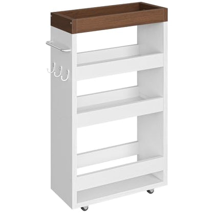 Slim Storage Cart, 4-Tier Rolling Utility Cart with Handle | Slide Out Organizer Trolley, Space Saving Narrow Shelf for Kitchen, Bathroom, Laundry Small Corners