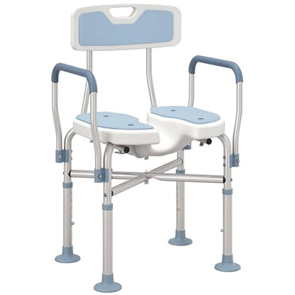 HOMCOM Padded Shower Chair with Arms and Back for Seniors, Light Blue | HDPE, Adjustable Height, Anti-slip, Tool-Free Assembly, Bath Seat, Shower Bench, for Disabled