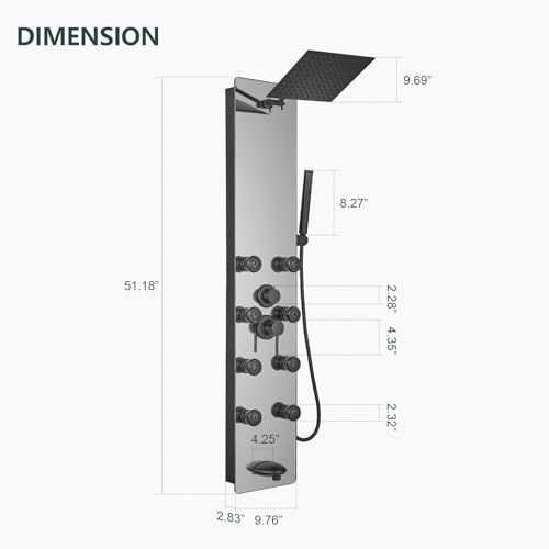 Shower Panel - Adjustable Rainfall Head, Black | Stainless Steel and Glass, Multifunction Shower Panels Tower System, Handheld Shower 2-Setting Body Jets, Tub Spout - color: Black, style: 4 IN 1 Shower Panel