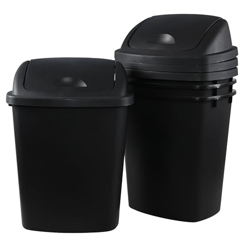 Pack of 4 Plastic Trash Can Wastebasket, 7 Gallon | Black, Commercial Office and Bathroom Use, Durable Easy-Clean Bin, Space-Saving Shape - size: 7 Gallon