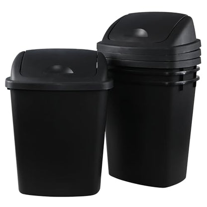 Pack of 4 Plastic Trash Can Wastebasket, 7 Gallon | Black, Commercial Office and Bathroom Use, Durable Easy-Clean Bin, Space-Saving Shape - size: 7 Gallon