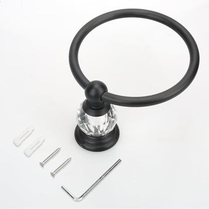 Black Crystal Towel Ring, Bathroom Towel Holder Ring, Matte Black Bathroom Towel Rack Hanger Home Hand Towel Ring Towel Holder for Bathroom Wall Mounted Bathroom Accessory - color: Black