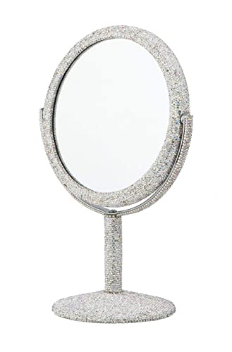 TISHAA Bling Vanity Mirror, Crystal Rhinestone Makeup Mirror, Double Sided with 2X Magnification