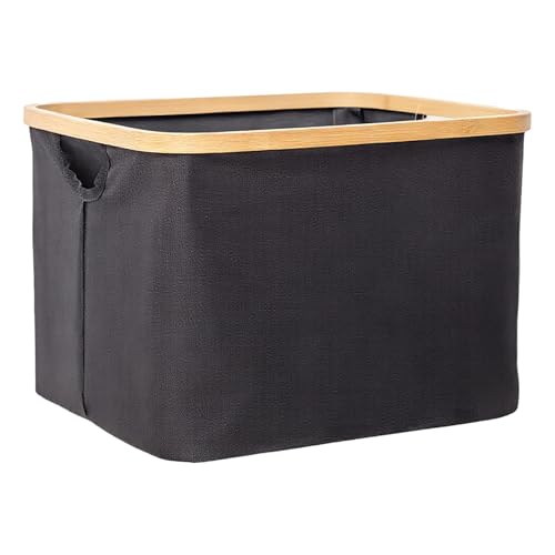 YAHUAN Small Collapsible Laundry Hamper with Bamboo Handle Small Foldable Laundry Basket for Wet & Dry Laundry 13.19 x 16.14x 11.22 inches (Black)