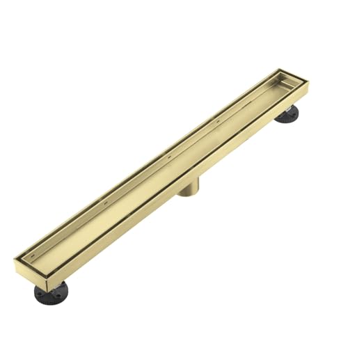 AVSIILE Linear Shower Floor Drain, Brushed Gold 28 Inch 304 Stainless Steel Bathroom Drains Kit, Rectangular Shower Trench Drain with Reversable Tile-in Pattern Drain Cover & Hair Catcher - color: Brushed Gold, size: 28 Inch