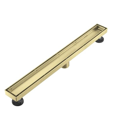 AVSIILE Linear Shower Floor Drain, Brushed Gold 28 Inch 304 Stainless Steel Bathroom Drains Kit, Rectangular Shower Trench Drain with Reversable Tile-in Pattern Drain Cover & Hair Catcher - color: Brushed Gold, size: 28 Inch