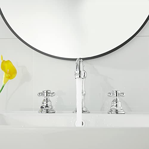 2 Handles 3 Holes Faucet Widespread Bathroom Sink Faucet Chrome Basin Mixer Tap Matching Pop Up Drain with Overflow - color: Chrome, style: Ceramic Cover
