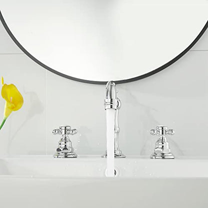 2 Handles 3 Holes Faucet Widespread Bathroom Sink Faucet Chrome Basin Mixer Tap Matching Pop Up Drain with Overflow - color: Chrome, style: Ceramic Cover