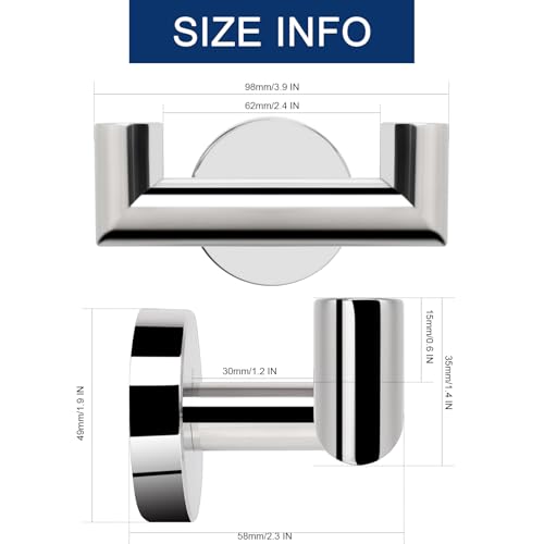 NearMoon Bathroom Double Towel Hook- SUS304 Stainless Steel Robe Towel Holder, Heavy Duty Double Coat Hook for Bathroom Livingroom Kitchen Wall Mounted (Chrome Finish-U, 4 Pack) - style: Chrome Finish-U
