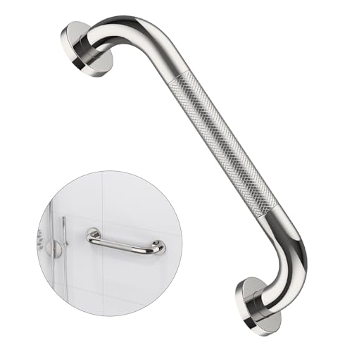 12 Inch Anti Slip Shower Grab Bar Handle, ZUEXT Chrome Finish Stainless Steel Bathroom Grab Bar, Knurled Bathroom Balance Bar,Safety Hand Rail Support,Handicap Elderly Injury Senior Assist Bath Handle - color: Chrome, size: 12 Inch