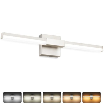 SOLFART Bathroom Lights Over Mirror, 24 Inch Brushed Nickel LED Vanity Light, 5CCT Dimmable, Built-in Dimmer, 4-Way Adjustable, ETL IP44 - color: Brushed Nickel-5CCT, 5-Step Brightness Control, size: 24 inch