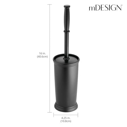 mDesign Toilet Bowl Brush and Holder - Covered Bathroom Toilet Brush - Standing Toilet Bowl Scrubber in Modern Holder - Compact, Space Saving, Deep Cleaning Brush for Toilet - Hyde Collection - Black - color: Black