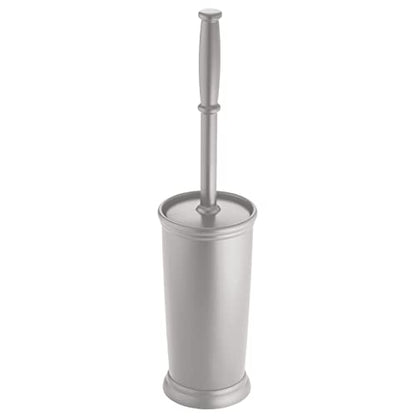 mDesign Compact Freestanding Plastic Toilet Bowl Brush and Holder for Bathroom Storage and Organization - Space Saving, Sturdy, Deep Cleaning, Covered Brush - Silver - color: Silver