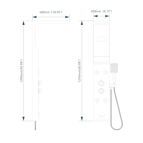 ELLO&ALLO Shower Panel Tower System with Shelf, Rainfall Shower Head and Rain Massage System with Body Jets, Stainless Steel Bathroom Fixtures, Marble&Black