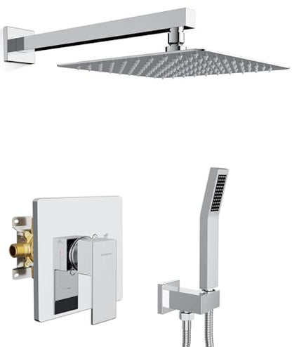 SR SUN RISE Shower Faucet Set & System - 10 Inch Rainfall Shower Head & Handle Set Wall Mounted Polished Chrome Solid Brass Valve Trim Kit Included - color: Polished Chrome, size: 10 Inch
