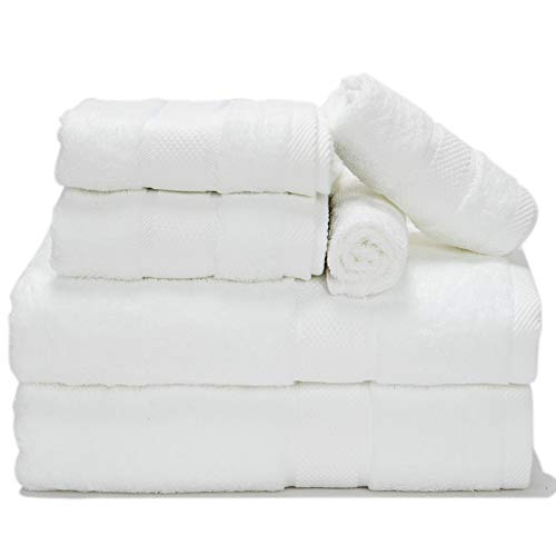 Bath Towels 100% Cotton Towel Set 6Pieces for Bathroom-600GSM Premium Hotel Quality-Soft & Absorbent & No Shedding-2 Bath Towels,2 Hand Towels,2 Washcloths(White)