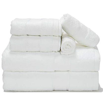 Bath Towels 100% Cotton Towel Set 6Pieces for Bathroom-600GSM Premium Hotel Quality-Soft & Absorbent & No Shedding-2 Bath Towels,2 Hand Towels,2 Washcloths(White)