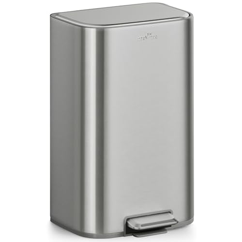 mVm 10.6 Gal Kitchen Trash Can, Step Trash Can with Lid, Smooth Edge Garbage Bin for Home Office (Tin) - color: Tin, size: 10.6Gal