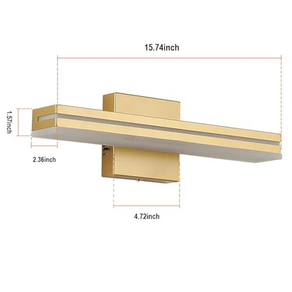 SineRise LED Modern Bathroom Vanity Light Fixtures (16-Inch, 3000K/4000K/6000K, Dimmable), Gold Modern Acrylic Bathroom Wall Lighting Fixtures Over Mirror - color: Gold, size: 16-Inch