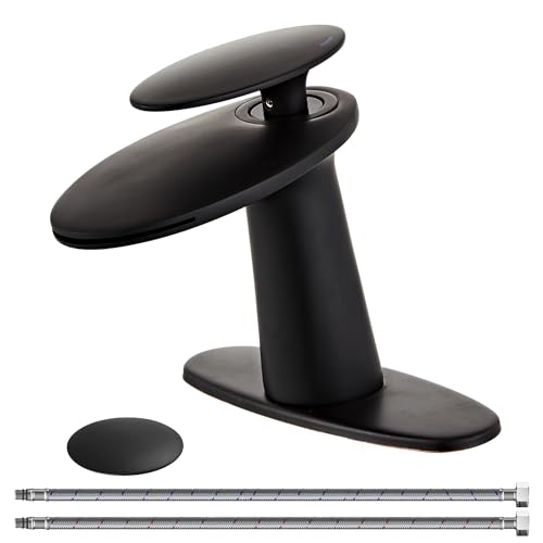 Matte Black Waterfall Bathroom Sink Faucet and Pop Up Drain Assembly - color: Matte Black, size: Short Body