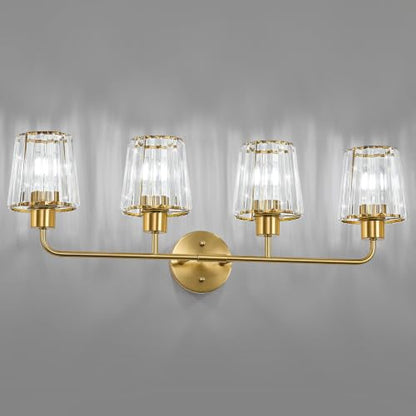 Brushed Gold Vanity Lights, 4-Light Crystal Bathroom Light Fixtures | Modern Bathroom Vanity Light E26 Wall Light over Mirror (Exclude Bulb) - color: Brushed Gold, size: 4-Light