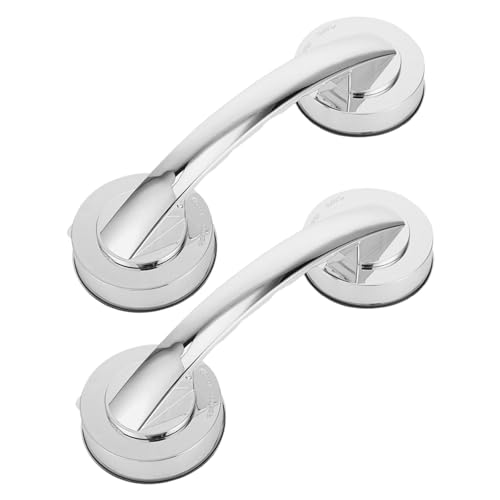 2pcs Suction Cup Grab Bars for Bathroom Safety – Thickened Large Silver Portable Support Handles with Strong Adhesive, Removable Non-Drill Shower Handrails for Seniors and Elderly